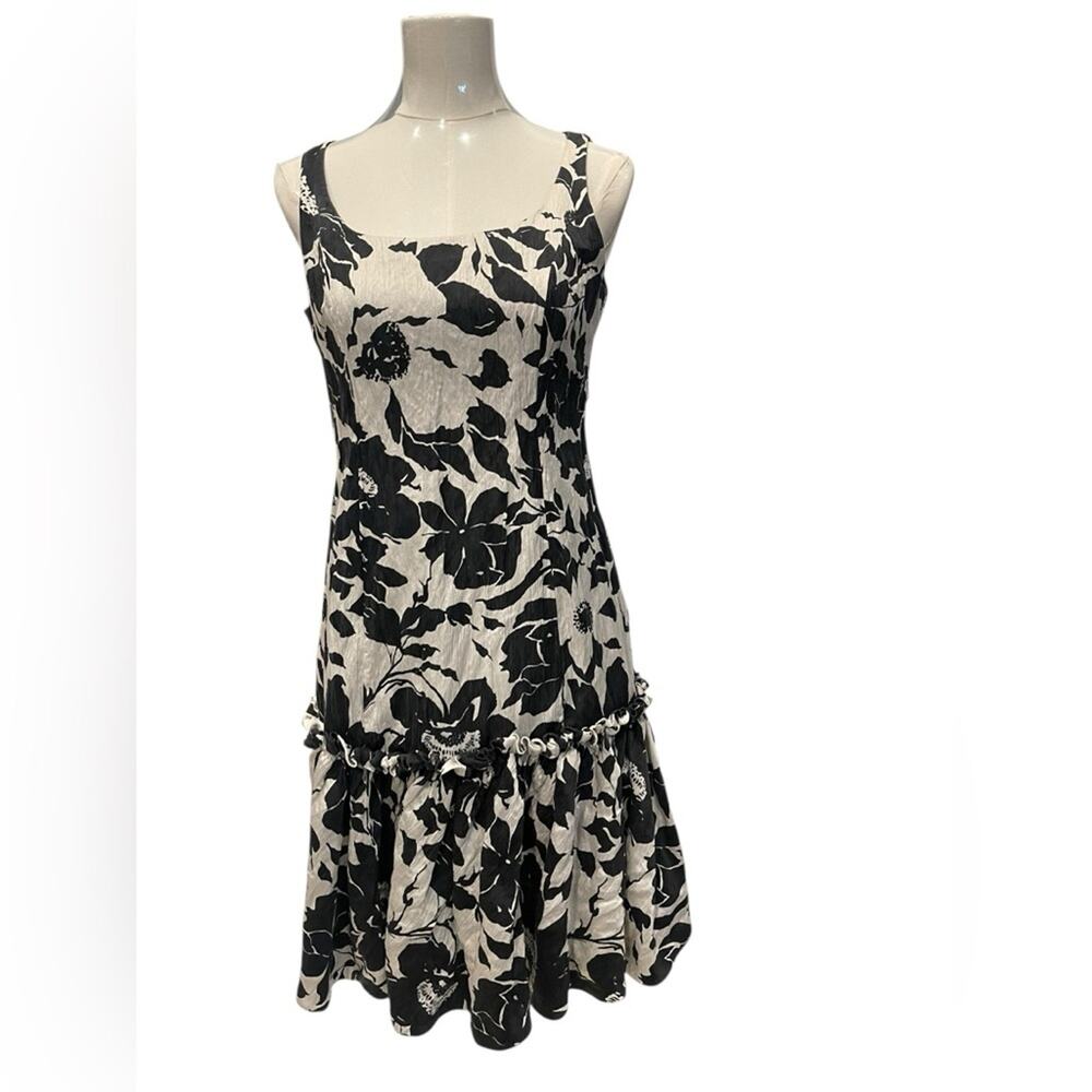 Rickie Freeman for Teri Jon black and white floral ruffle dress Sz:6